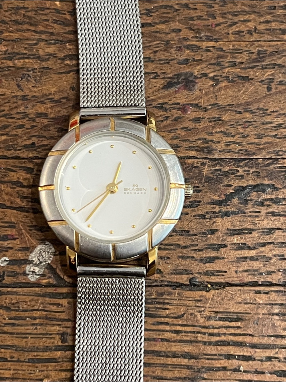 Skagen Two-Tone Silver and Gold Mesh Bracelet Watch